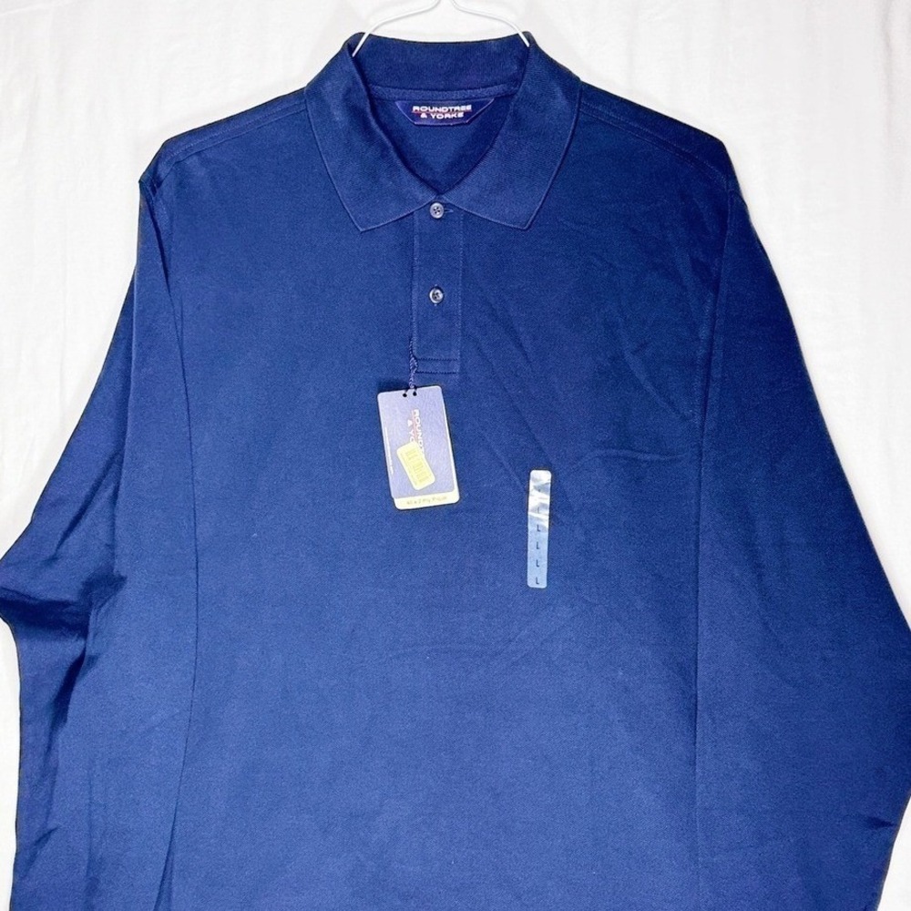 Roundtree & Yorke Men's Long Sleeve Polo Shirt Navy Blue Large With Tags